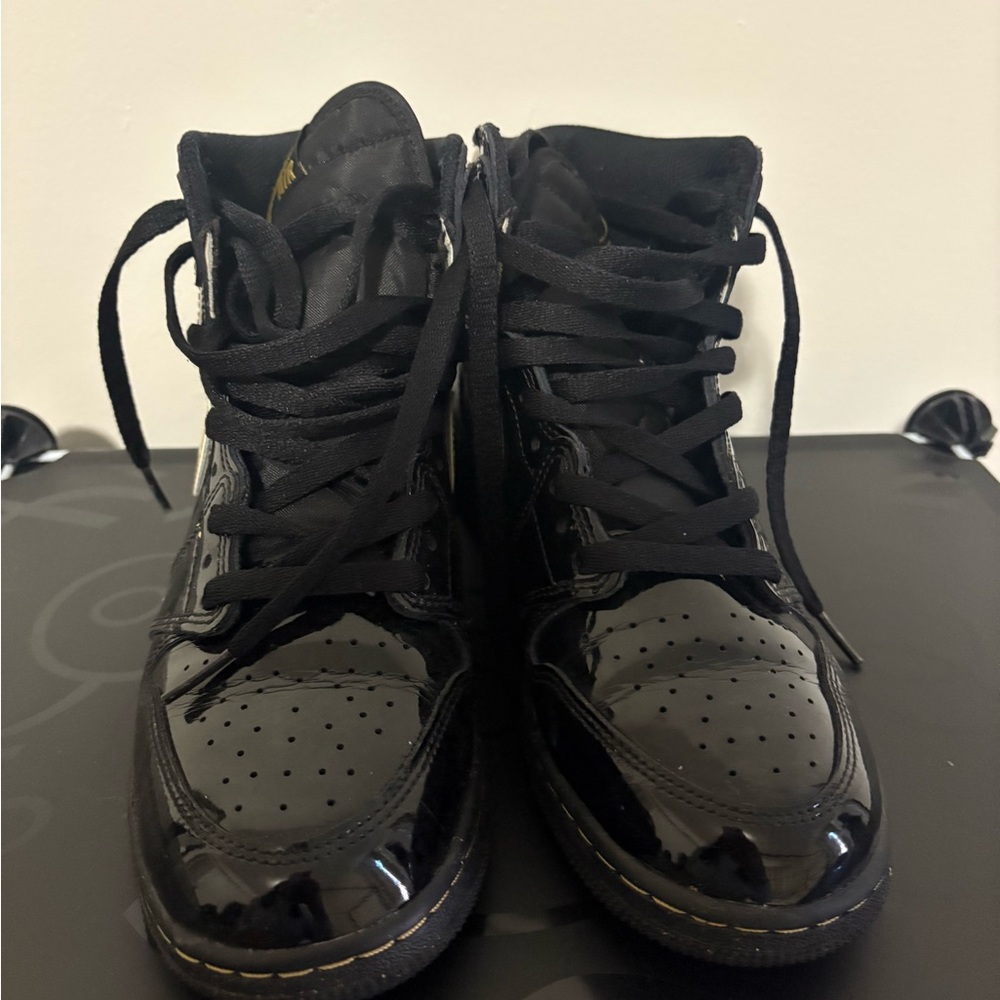 Black Patent Leather High-Top Sneakers